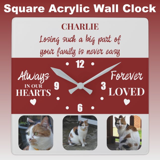 Reloj Cuadrado Gato mascota pérdida Keepsake Memorial burgundy (Subido por el creador)