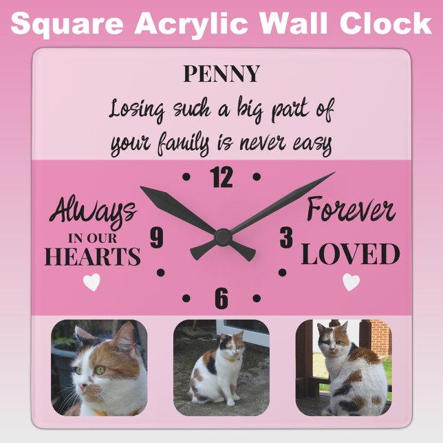 Reloj Cuadrado Gato mascota pérdida Keepsake Memorial rosa (Subido por el creador)