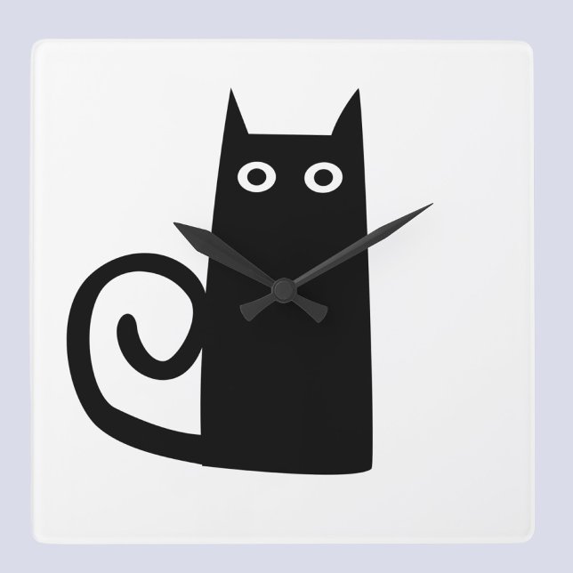 Reloj Cuadrado Gato Negro (Fun black cat art wall clock for animal lovers. Original art by Nic Squirrell. )