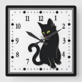 Reloj Cuadrado Gato Negro