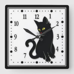 Reloj Cuadrado Gato Negro