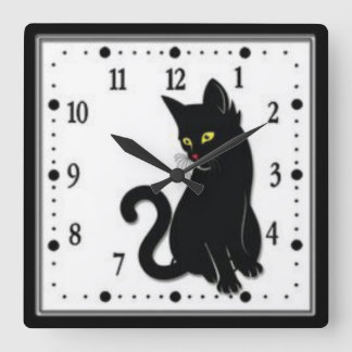 Reloj Cuadrado Gato Negro