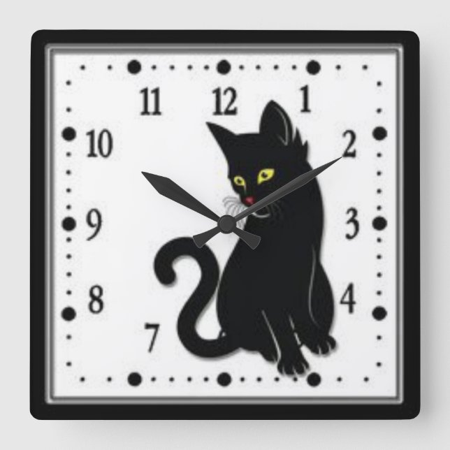 Reloj Cuadrado Gato Negro (Anverso)
