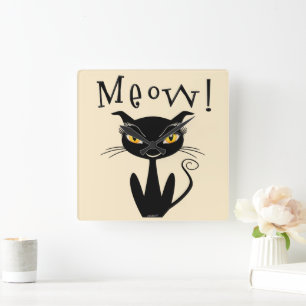 Reloj Cuadrado Gato negro caprichoso ¡Miau!