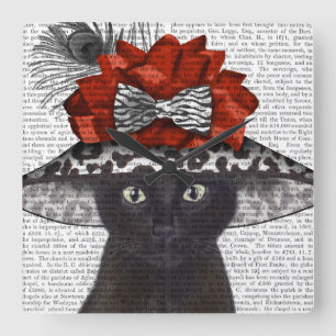 Reloj Cuadrado Gato negro con fabuloso Gorra