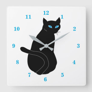 Reloj Cuadrado Gato negro con ojos azules