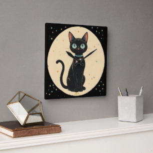 Reloj Cuadrado Gato negro futurista atómico Luna