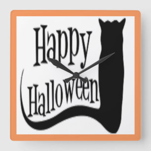 RELOJ CUADRADO GATO NEGRO "HAPPY HALLOWEEN"