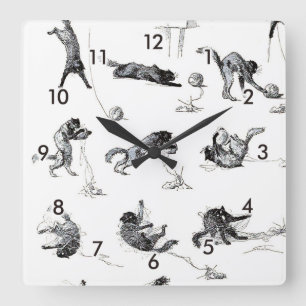 Reloj Cuadrado Gato negro y bola de lana del hilado, Alejandro