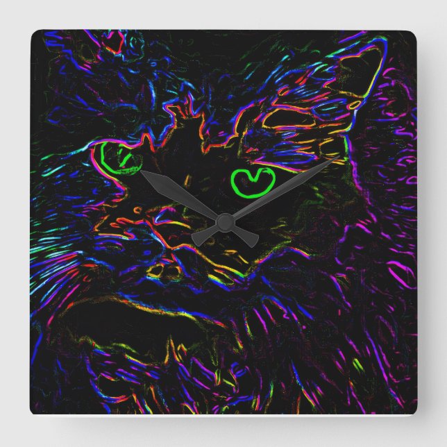 Reloj Cuadrado Gato Neon Glow (Anverso)