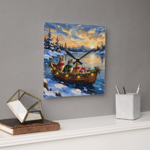 Reloj Cuadrado Gato Persa Navidad Barco Fiesta