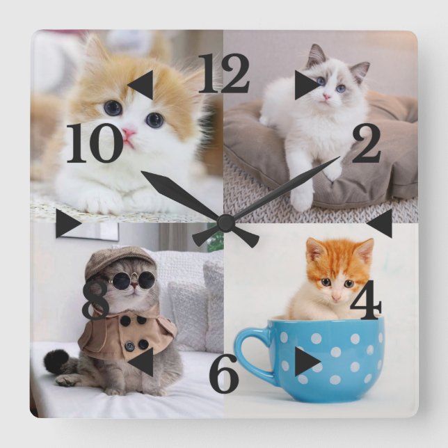 Reloj Cuadrado Gato personalizado de corte fotográfico (Anverso)