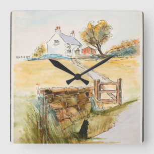 Reloj Cuadrado Gato por la puerta