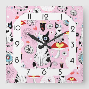 Reloj Cuadrado Gato rosa gracioso