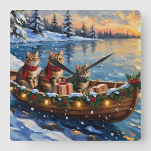 Reloj Cuadrado Gato Siberiano Navidad Barco Fiesta