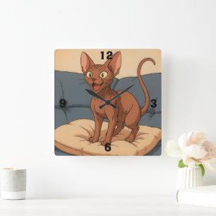Reloj Cuadrado Gato Sphynx Feliz