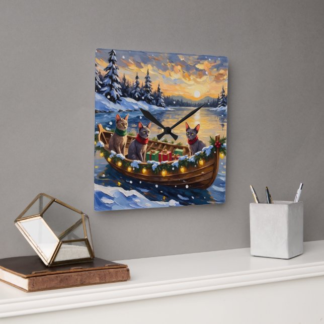 Reloj Cuadrado Gato Sphynx Navidad Barco Fiesta (Oficina)