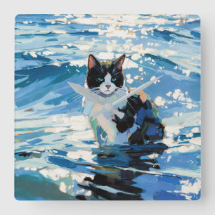 Reloj Cuadrado Gato y el Océano (#1)