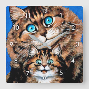 Reloj Cuadrado Gato y gatito divertidos, Louis Wain