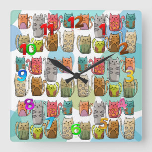 Reloj Cuadrado ¡Gatos!