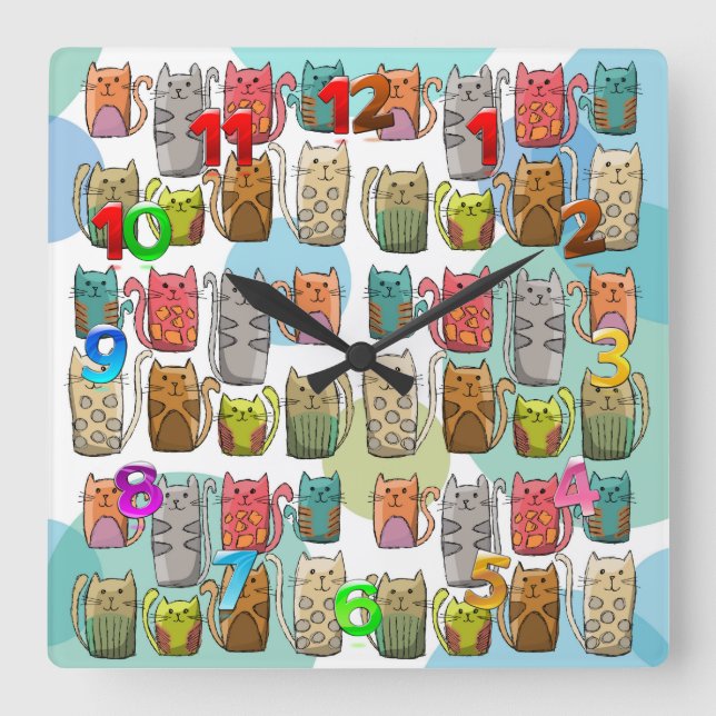 Reloj Cuadrado ¡Gatos! (Anverso)