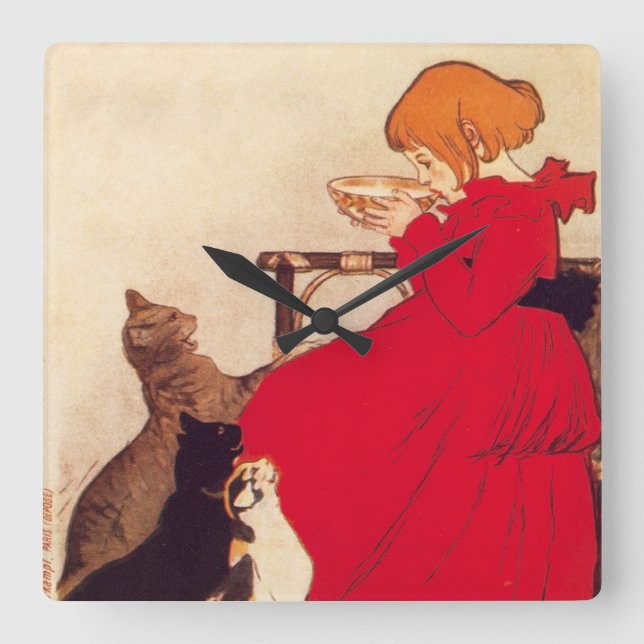 Reloj Cuadrado Gatos antiguos Theophile Steinlen de la leche del (Anverso)