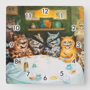 Reloj Cuadrado Gatos con Cigarros y Brandy, Louis Wain