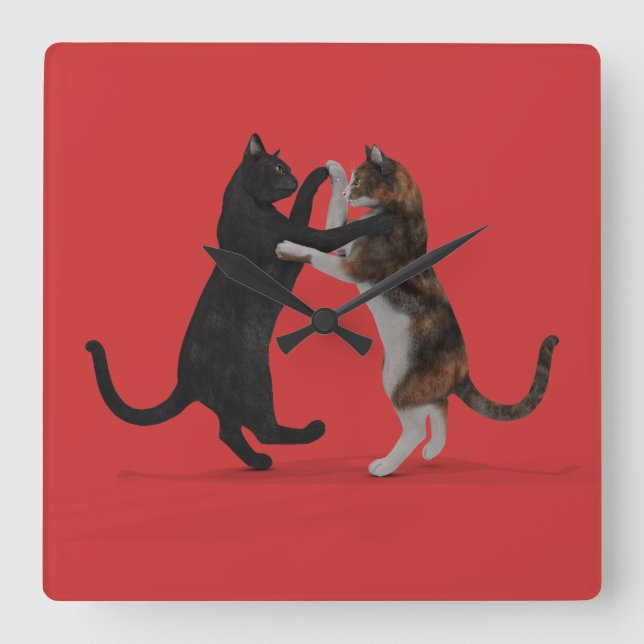 Reloj Cuadrado Gatos de baile dulce (Anverso)