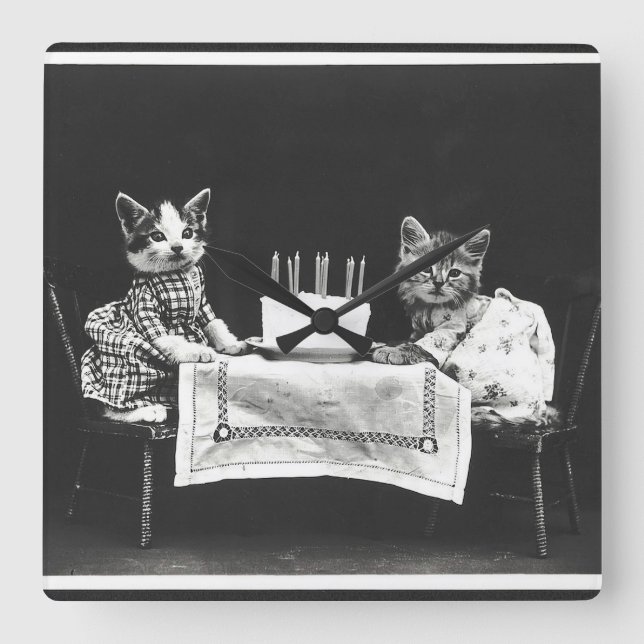 Reloj Cuadrado Gatos de cosecha en una fiesta de cumpleaños (Anverso)