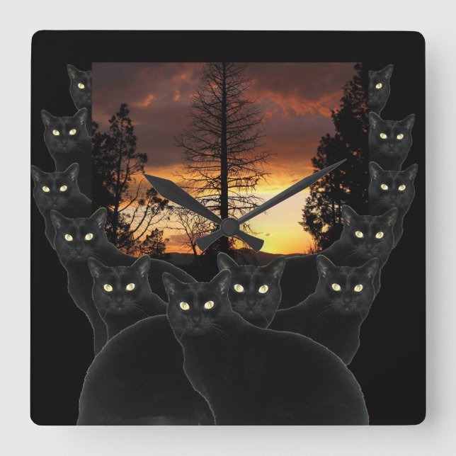 Reloj Cuadrado Gatos de la puesta del sol (Anverso)