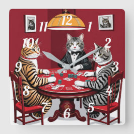Reloj Cuadrado Gatos de mesa jugando al póquer