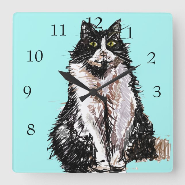 Reloj Cuadrado Gatos De Tuxedo Gatos Arte Animales Niños Nursery  (Anverso)