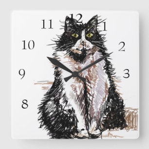 Reloj Cuadrado Gatos De Tuxedo Gatos Arte Animales Niños Sala De