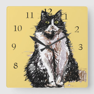 Reloj Cuadrado Gatos De Tuxedo Gatos Arte Animales Niños Sala De 