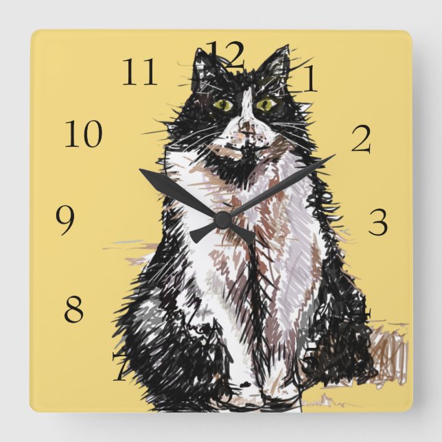 Reloj Cuadrado Gatos De Tuxedo Gatos Arte Animales Niños Sala De  (Anverso)