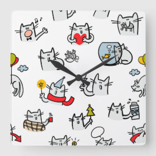 Reloj Cuadrado Gatos divertidos, leche y magia.