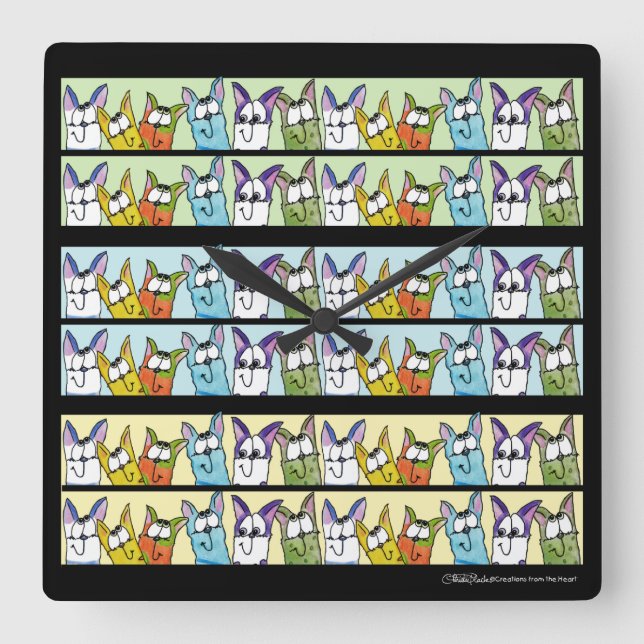 Reloj Cuadrado Gatos Kitty Coloridos (Anverso)