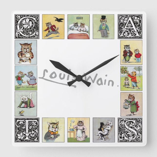 Reloj Cuadrado Gatos, Louis Wain (Anverso)