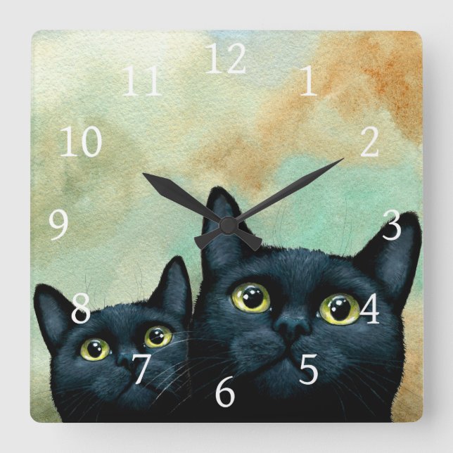 Reloj Cuadrado Gatos negros Cat 607 (Anverso)