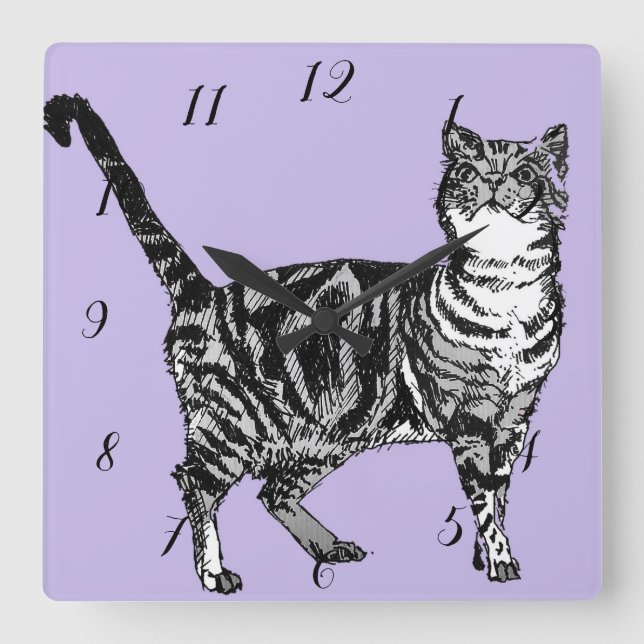 Reloj Cuadrado Gatos Tabby Gatos Gatos Niños Animales Niños Niños (Anverso)