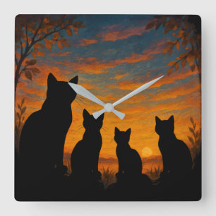 Reloj Cuadrado Gatos Ven el Atardecer