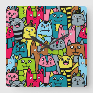 Reloj Cuadrado Gatos y gatos