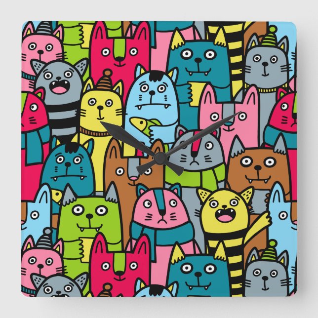 Reloj Cuadrado Gatos y gatos (Anverso)