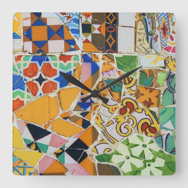 Reloj Cuadrado Gaudi Mosaic Tile (Anverso)