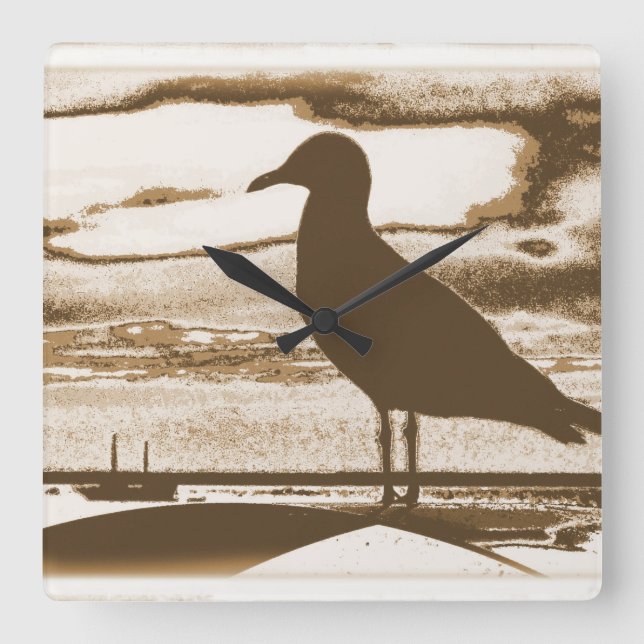 Reloj Cuadrado Gaviota al atardecer junto a la costa del mar (Anverso)