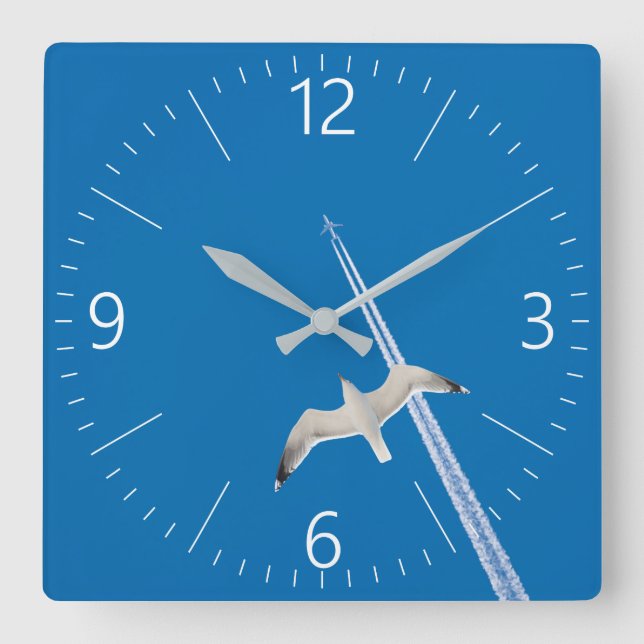 Reloj Cuadrado Gaviota y avión (Anverso)