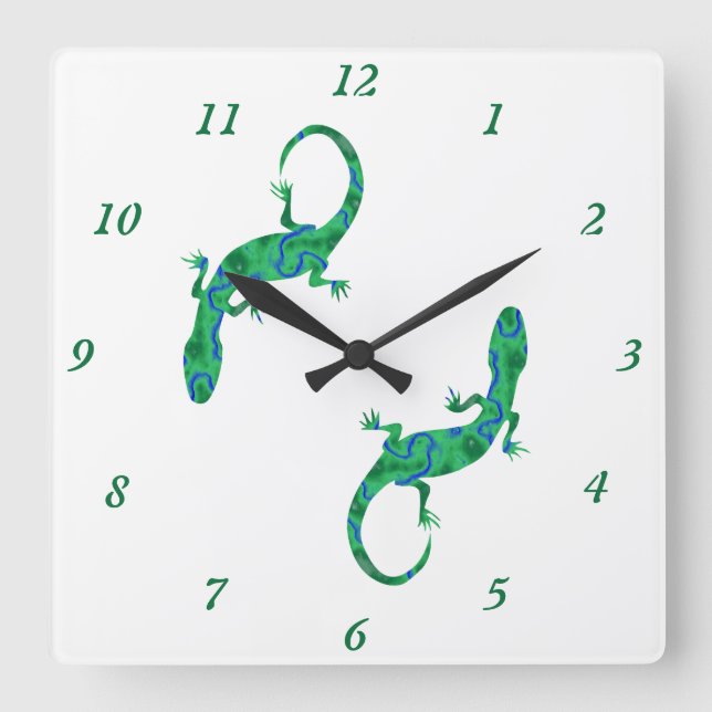 Reloj Cuadrado Gecko verde (Anverso)