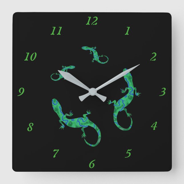 Reloj Cuadrado Gecko verde (Anverso)