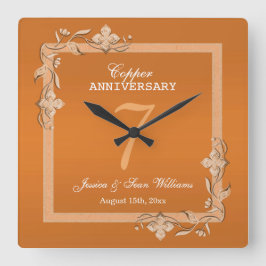 Reloj Cuadrado Gema de cobre y sétimo aniversario de Boda Purpuri