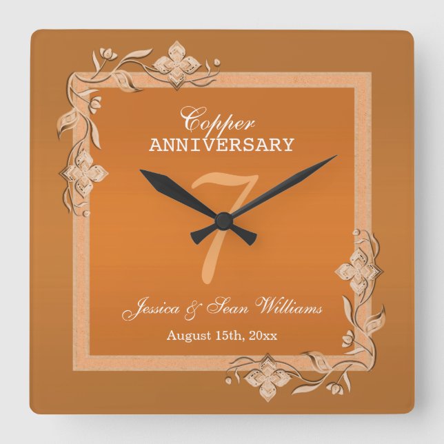 Reloj Cuadrado Gema de cobre y sétimo aniversario de Boda Purpuri (Anverso)